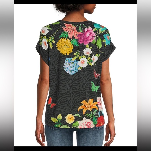 JOHNNY WAS Blooming Breeze Floral Print Crew Neck Short Sleeve Relaxed Tee Shirt - Picture 2 of 15
